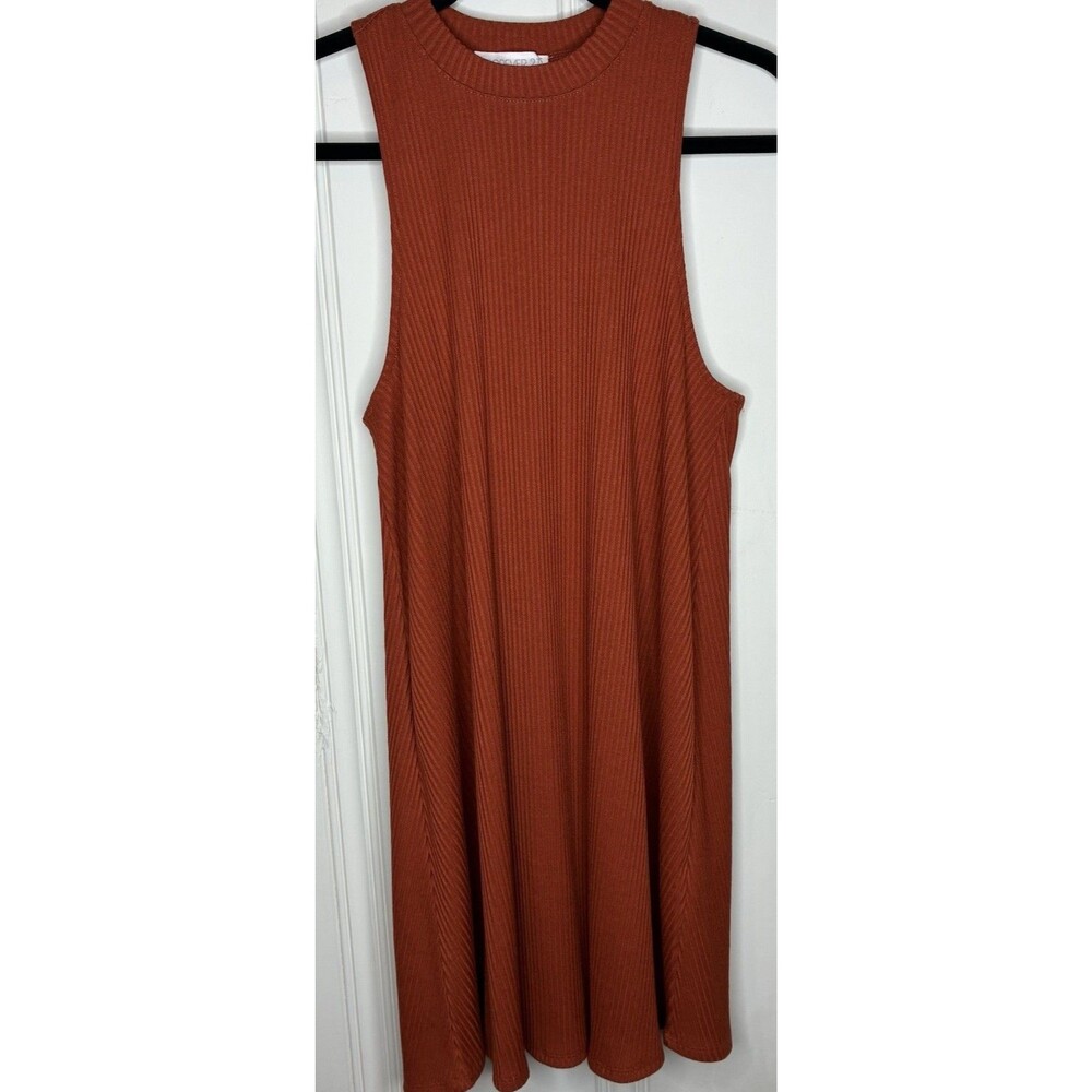 Rib-knit mock neck sleeveless swing dress Sz M stretch versatile casual classic